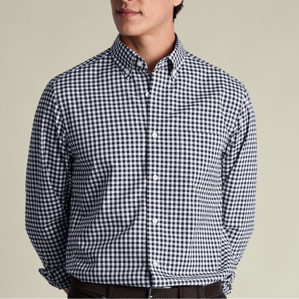 JEREMY ARGYLE Men's Navy and White Gingham Button-Down Shirt